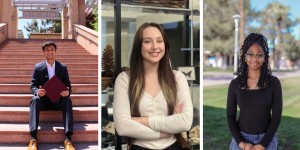 Three student portraits smiling for camera