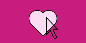 vector graphic hear with a plus symbol and mouse cursor