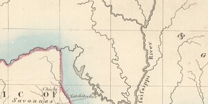 A zoom in on the Mississippi River, with the Arkansas river to the upper left. Arkansas is spelt how it's pronounced- with a W at the end. 