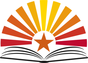 OERizona logo a stylized sunburst around star representing the state of Arizona's flag over open book line art