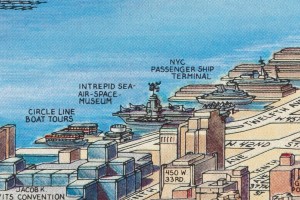 a section of the map focused on the docks of the Hudson River where the USS Intrepid can be found, along with the NYC passenger ship terminal.