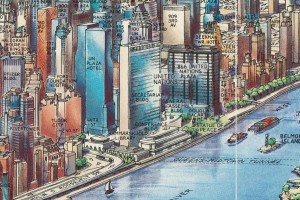 a section of the map focused on the United Nations Headquarters in Midtown Manhattan. Here reside the UN General Assembly, the UN Security Council, and UNICEF.