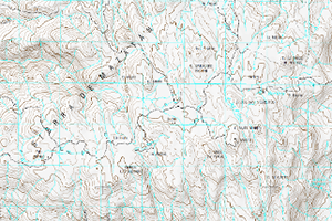 A portion of a topographic map showing a hilly landscape.