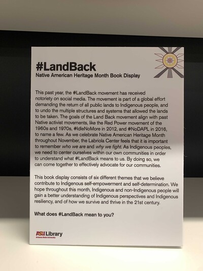 #LandBack sign for book display